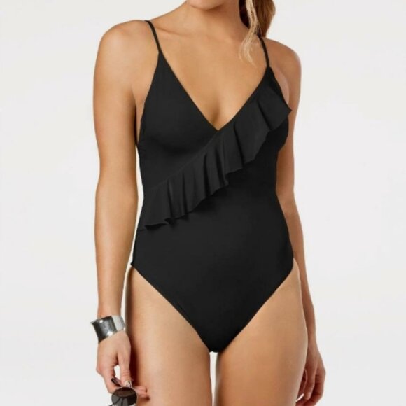 NWT! Trina Turk Black Ruffle Cheeky One Piece Swimsuit NEW! - Picture 1 of 2